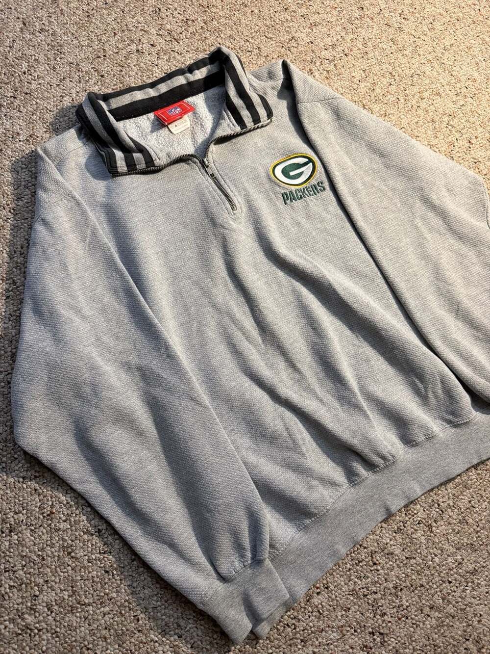 Vintage Green Bay Packers Quarter-Zip Gray Pullover Sweatshirt Size Large